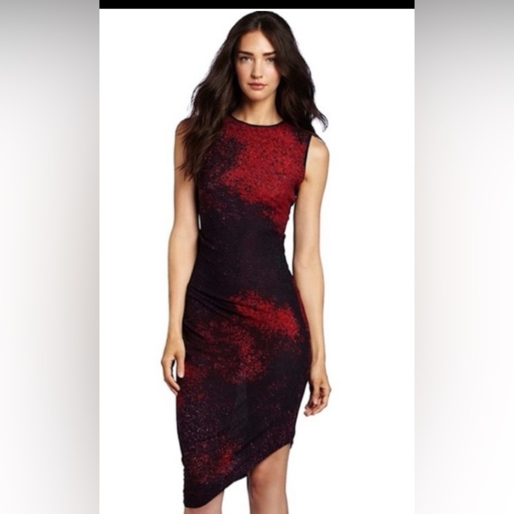 Halston Heritage Asymmetrical Dress in Red and Black